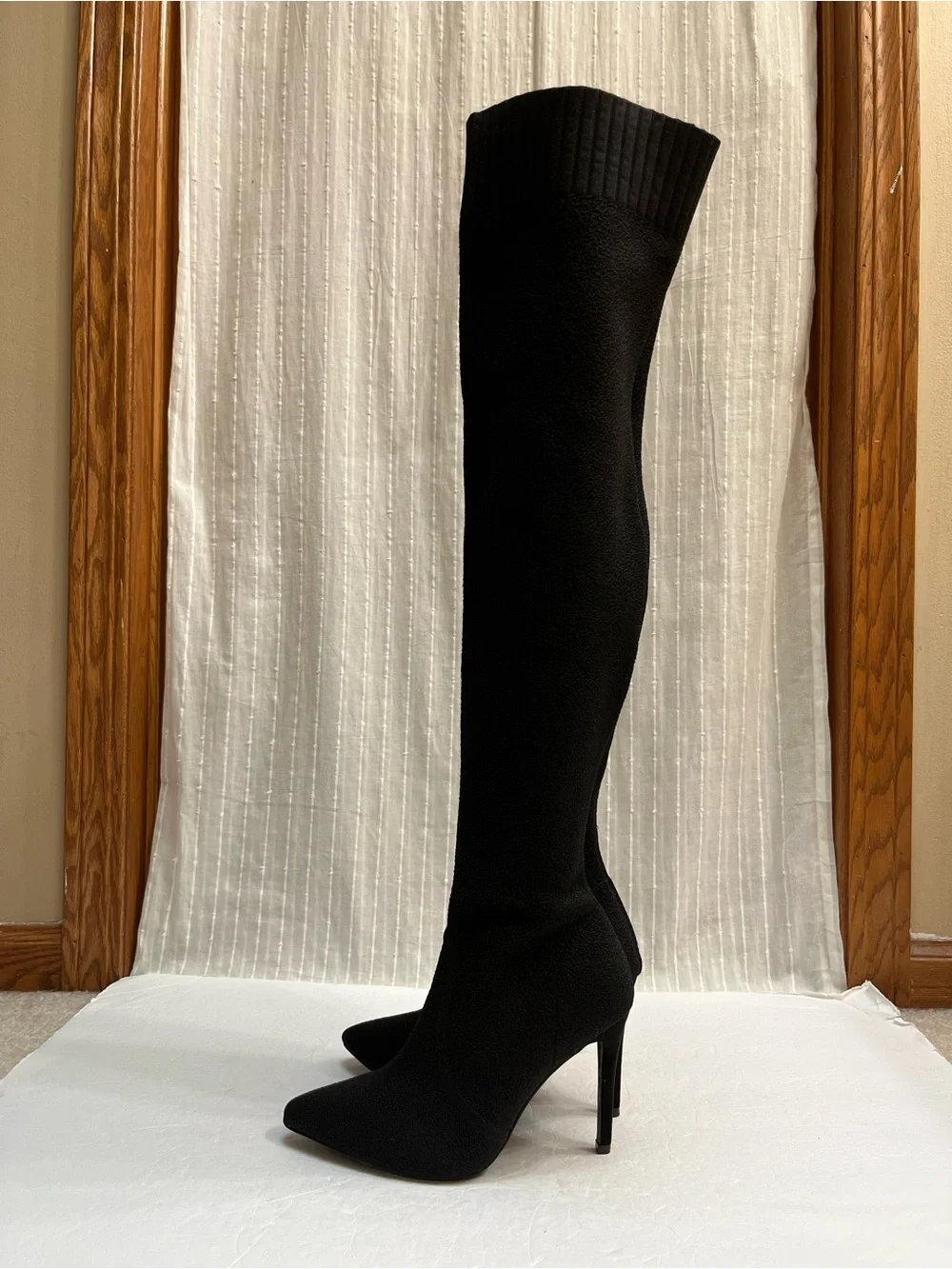 JustFab Ivy Black Thigh High Over The Knee Stiletto Boots 7.5 NWOB